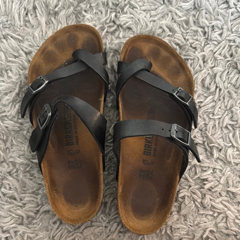 Birkenstock Black Leather Cross-Strap Sandals